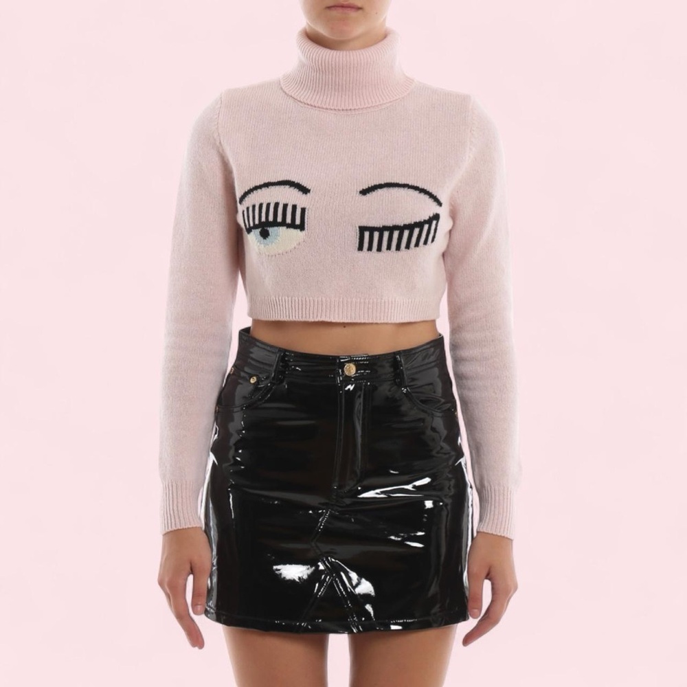 Chiara Ferragni Pink Cropped Eye Turtleneck
